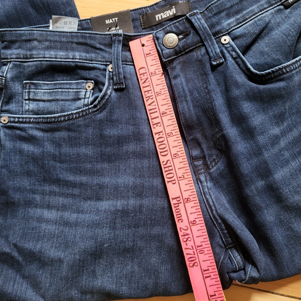 New Mavi Jeans Matt Mens 30/33 Straight Relaxed Blue Dark Wash Denim Stretch - Picture 8 of 16